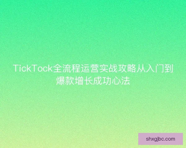TickTock全流程运营实战攻略从入门到爆款增长成功心法